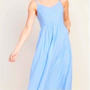 Old Navy White & Blue Stripe Midi Dress with pockets
